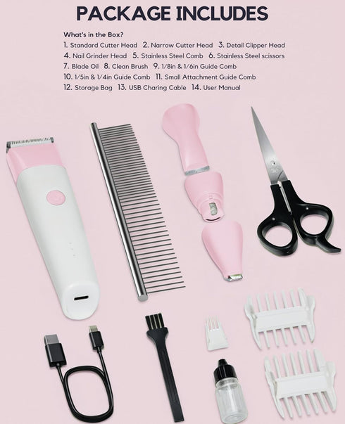 Roiffcly 4 1 Trimmer Trimming Dog Clippers Grooming Kit, in Quiet Cordless Dog Paw & Nail Grinder, Small Cat Clippers