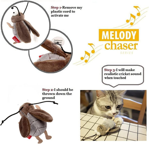 Gigwi Interactive Cricket Cat Toy, Automatic Squeaky Toy for Cats, Play and Squeak Electronic Cricket