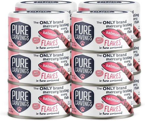 Salmon Flakes in Tuna Consommé, Canned Wet Cat Food Soup, 3oz, Pack of 12, Grain-Free Protein