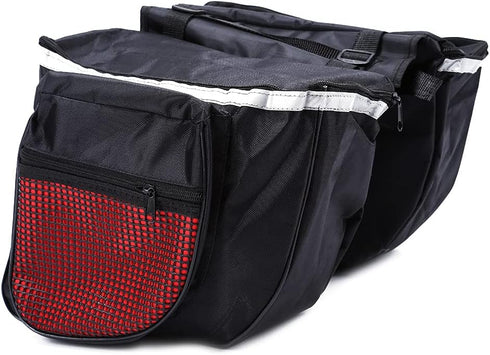 Keenso Large Capacity Double Rear Bike Bags, Waterproof Side Bags for Outdoor Riding, 25L, Black/Red