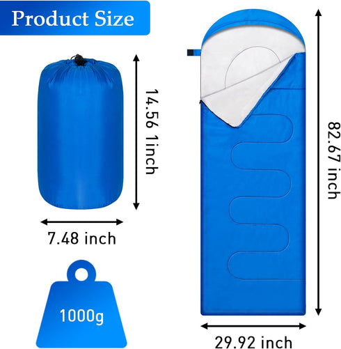 Portable Waterproof Camping Sleeping Bag for Adults and Kids, Lightweight 4 Seasons for Indoor Outdoor Use