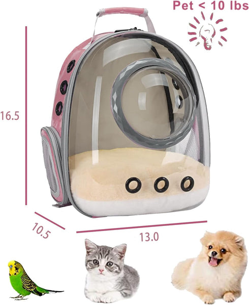 Bubble Cat Carrier Backpack - Transparent Pet Carrier for Small Puppy and Bunny (Backpack, Pink)