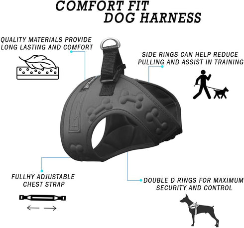 Comfort Fit Dog Harness, No Pull, Step in Harness for Small Dogs, Soft Padded Vest, Adjustable Buckles, Black XS