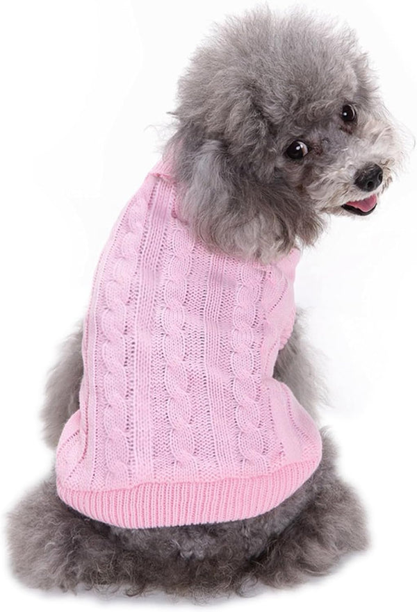 CHBORCHICEN Knitted Small Dog Sweaters, Warm Winter Clothes for Pet Cat, Large, Pink