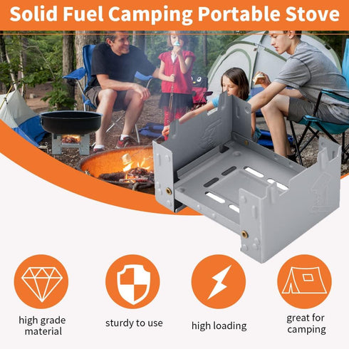 Folding Portable Stove - 95 x 75mm Solid Fuel Camping Stove for Outdoor Cooking