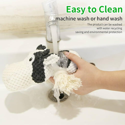 Squeaky Dog Plush Toy - Cute Stuffed Animals Chew Toy for Small, Medium, Large Dogs - Durable Cow Dog Toy