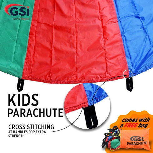 (6 GSi Kids Play Parachute Rainbow Parachute Toy Tent Game for Kids Gymnastics Cooperative Play and Outdoor Playground