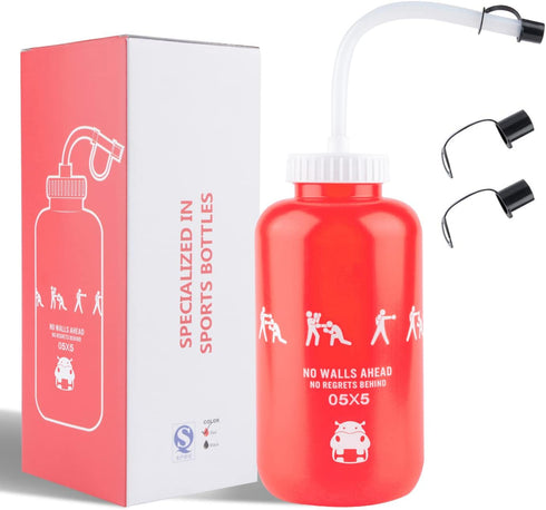 SHOKE 1 Liter Squeeze Sports Water Bottle with Long Straw, BPA Free, Leak Proof for Football, Hockey, Gym