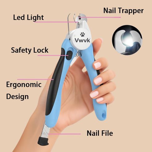 Vwvk Trimmers Dog Cat Nail Clippers & LED Light Illuminates Nails/Bloodline, Quick Sensor Safety Guard to Avoid Over