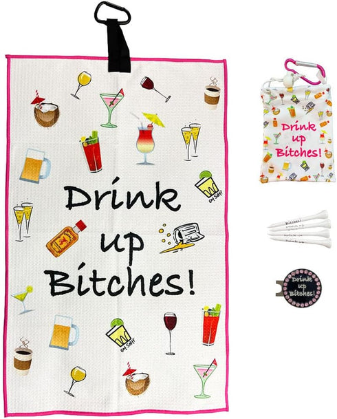 Par 3 Kit with Golf Towel, Tee Bag with 4 Tees, Bling Golf Ball Marker with Hat Clip - Perfect Golf Gift for Women