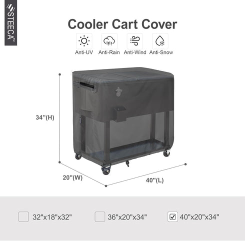 80-100 40L 20W 34H inch, Waterproof Cooler Cart Cover Fits Quart Patio Party Ice Chest Rolling Cooler, x x Black