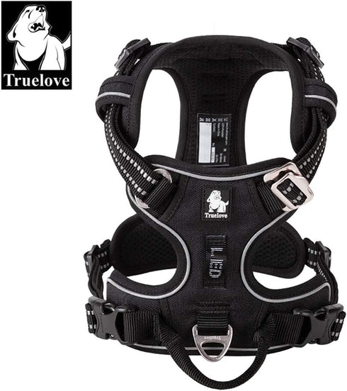 TRUE LOVE No Pull Dog Harness, Adjustable Reflective Pet Harness in Brilliant Colors, Truelove TLH56512 Black