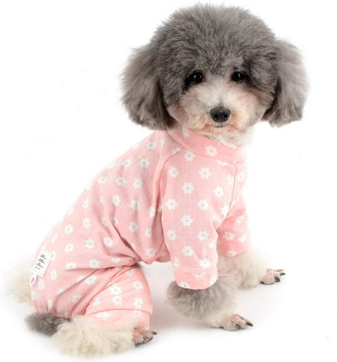 Zunea Pink Small Dog Daisy Jumpsuit Pajamas, Adorable Cotton Overalls Pjs for Puppy Girl, Four Legs Pyjamas XL