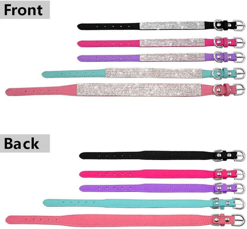 Rhinestone Dog Collar, Dazzling Soft Suede Leather Adjustable for Puppy, Small, Medium, Large Dogs (M: 33-39 cm, Pink)