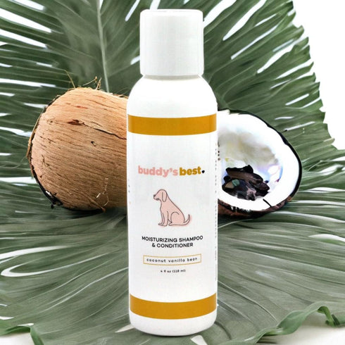 4oz Buddys Best Travel-Size Dog Shampoo and Conditioner with Shea Butter, Oatmeal, Biotin, and Aloe Vera, Alcohol-Free
