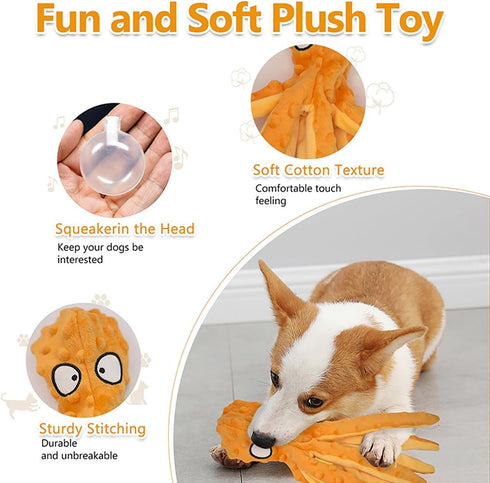 Dog Squeaky Toy Set - Octopus and Crocodile Design, 2-Pack, Durable Plush Toys for Large Dogs, Interactive Play, Sturdy, Soft, and Crinkly, Ideal for Small to Large Dogs (Orange & Green)