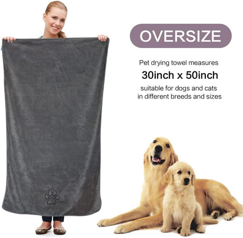 KinHwa Dog Towel - Super Absorbent Microfiber Drying Towel for Small, Medium, Large Dogs and Cats, 30inch x 50inch