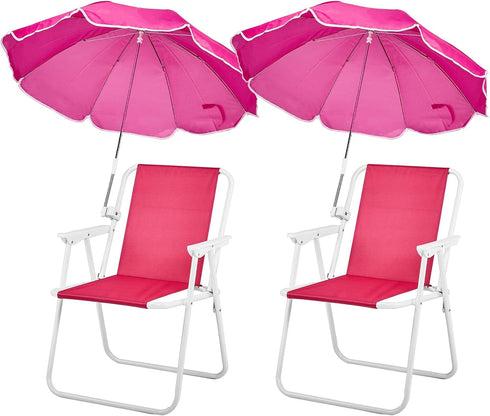 Pink Beach Umbrella Chair for Adults, Folding Heavy Duty Camping Chair, Lightweight High Back Beach Lounge Chair