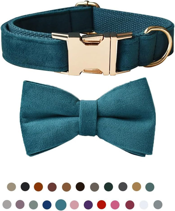 Dog Collar with Bow Tie, Adjustable Velvet Pet Collar with Metal Buckle for Small Medium Large Dogs and Cats