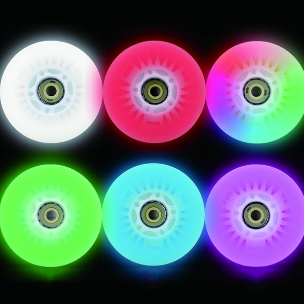 Light Up Inline Skate Wheels 4 Pack - Colorful Luminous Flash Replacement Wheel (76mm)