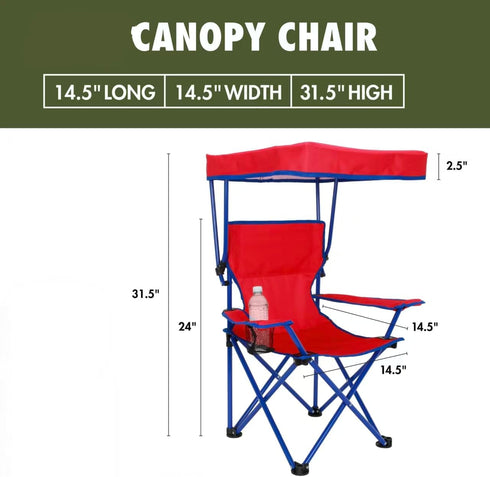 Generic Canopy Camp Chair with Safety Lock, Steel Frame with Cup Holder Portable Carry Bag for Outdoor Events Red/Blue