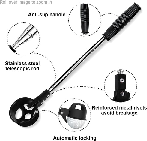 Golf Ball Retriever, Telescopic Tool for Water, 6.5 Ft Stainless Extendable Picker Upper, Accessories for Men
