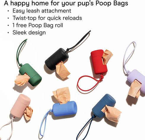 1 Wild One Dog Poop Bag Holder and Dispenser with Leash Attachment, Leak Proof, Easy Twist Top for Refills, Includes