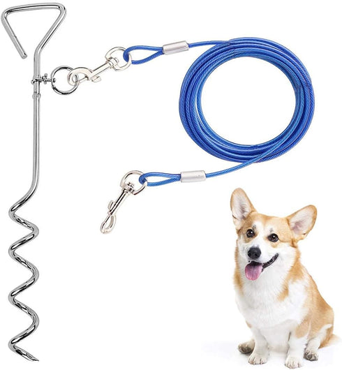 Dog Stake Tie Out Cable, 16" Anti Rust Reflective Stake for Medium Large Dogs, Outdoor Use