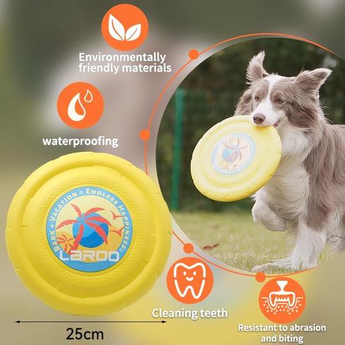 LaRoo 24cm Dog Flying Disc, Bite Resistant Floating Interactive Chew Toy for Medium Large Dogs
