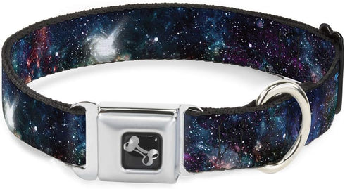 Buckle-Down Galaxy Collage Seatbelt Buckle Dog Collar - 1.5" Wide, Fits 13-18" Neck, Small