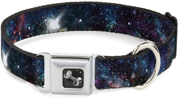 Buckle-Down Galaxy Collage Seatbelt Buckle Dog Collar - 1.5" Wide, Fits 13-18" Neck, Small