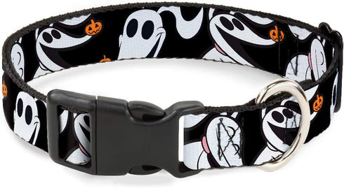 Dog Collar with Plastic Clip, Nightmare Before Christmas Zero Pumpkin Expressions, 8 to 12 Inches
