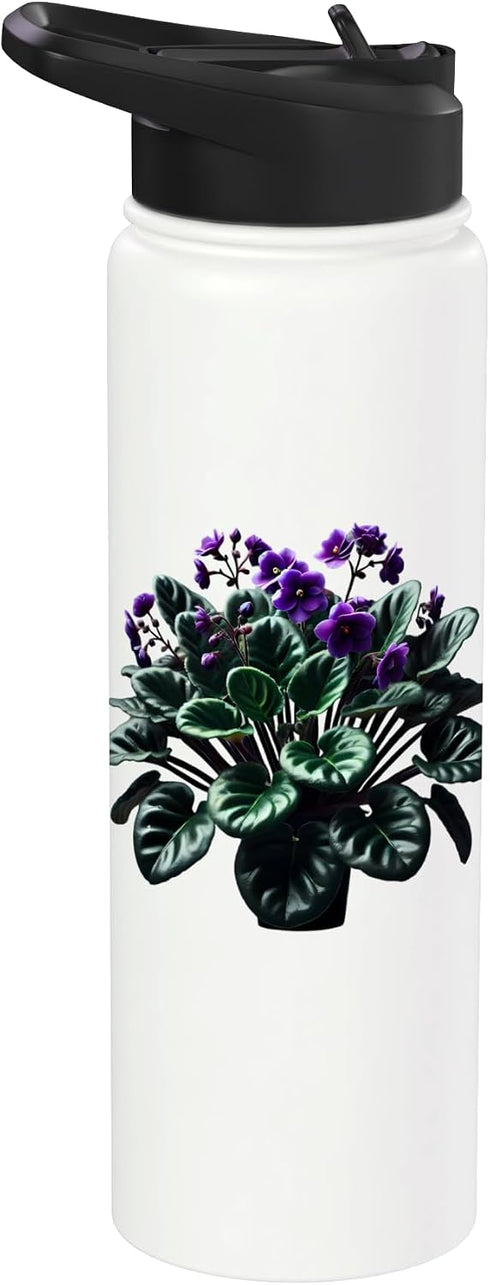 African Violet Lover Gifts and Apparel African Violet Flower Plant Botanical Stainless Steel Insulated Water Bottle