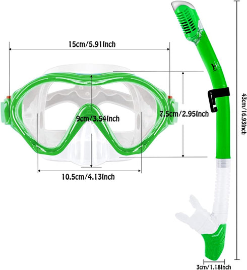 Kids Mask Fins Snorkel Set with Diving Mask, Snorkel, Adjustable Swim Fins, Mesh Bag for Snorkeling Swimming