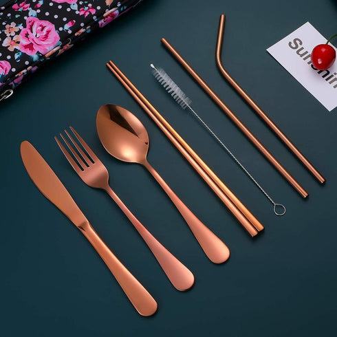 Travel Utensils - Reusable Silverware Set To Go, Portable Cutlery Set with Waterproof Carrying Case for Lunch Boxes,