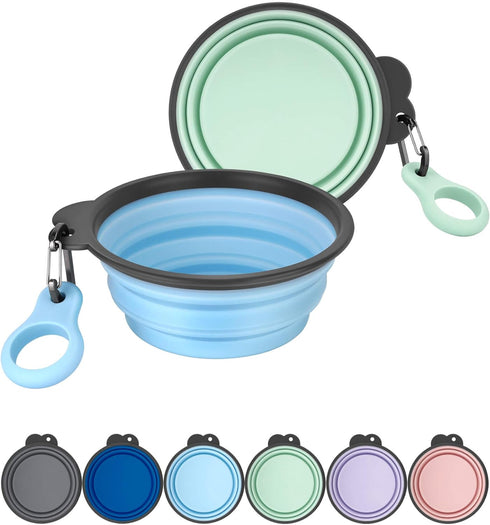 Aonkey 2 Pack Collapsible Dog Bowls with Bottle Carrier, Upgraded Silicone Portable Water Bowl for Pets