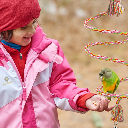 SunGrow Rope Perch for Parrots, 59” Long Bungee Bird Toy, Brightly Colored with Jingling Bell