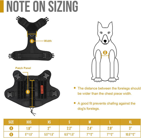 OneTigris Tactical Dog Harness Vest, No-Pull Service Vest with Hook & Loop Panels, Adjustable for Training (Black, XS)