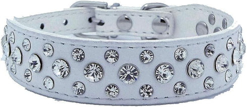 Bling Rhinestone PU Leather Crystal Diamond Pet Collar for Dog Cat Puppy – Black – Sizes S M L XL (White, L)