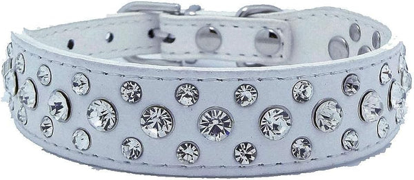 Bling Rhinestone PU Leather Crystal Diamond Pet Collar for Dog Cat Puppy – Black – Sizes S M L XL (White, L)