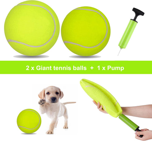 2 Pack Big Tennis Ball for Dogs - Inflatable Giant Tennis Balls, 9.5" and 8", Large Pet Toys for Outdoor Sports