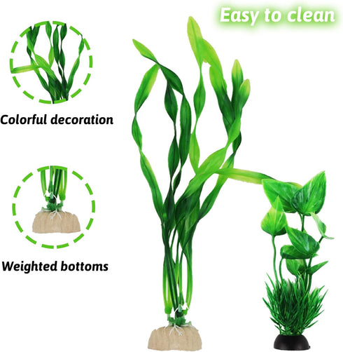 Fish Tank Decorations Plants with Resin Cave Rock View, 9pcs Plastic Aquarium Accessories, Fish Cave and Hideout