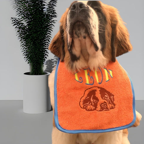 Custom Made Bib Embroidered with Dog's Name and St Bernard Dog Face - Fully Adjustable and Comfortable Washable Pet
