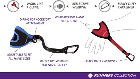 EzyDog Premium Handy Dog Leash, 15”, Red, Soft Neoprene Glove for Running or Jogging