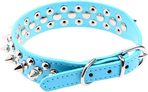 Dogs Kingdom Soft Leather Mushrooms Rivet and Spikes Studded Adjustable Buckle Pet Puppy Dog Collar, 10"-24" Length