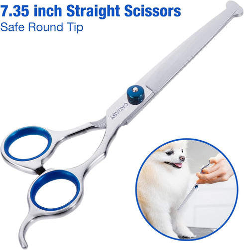 Dog Grooming Scissors with Safety Round Tips - 5 in 1 Grooming Scissors Kit, 4CR Stainless Steel Shears