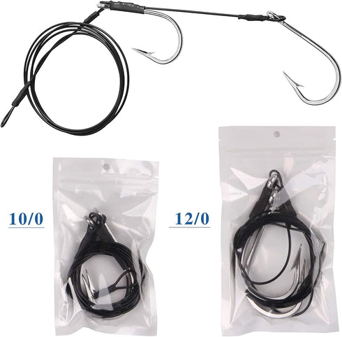 400LB Shark Rigs Stainless Steel Twin Fishing Hooks Nylon Coated Cable Leader Rigging Saltwater Sea Fishing Double Drop