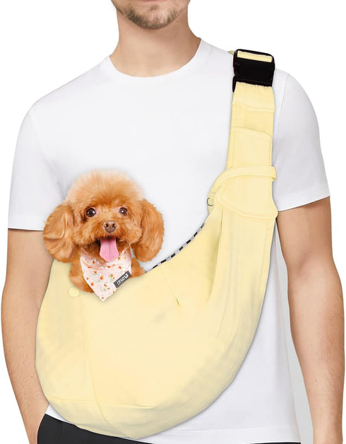 PETLOFT Reversible Dog Cat Sling Carrier, Adjustable Hands-Free Cross Body Carrier for Dog/Cat/Bunny up to 11lb (Beige)