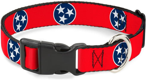 Buckle-Down Plastic Clip Collar, Tennessee Flag Stars Red/White/Blue, 1/2" Wide, Fits 6-9" Neck, Small