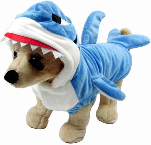 Mogoko Funny Dog Cat Shark Costumes, Adorable Blue Shark Pet Costume, Fleece Hoodie Warm Outfits (M Size)